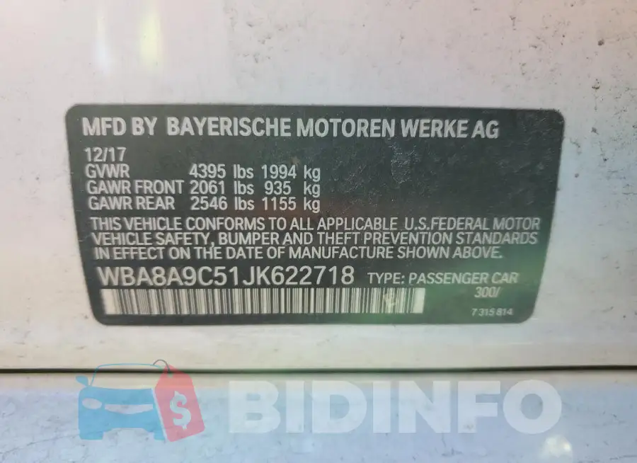 WBA8A9C51JK622718 Photo# 13