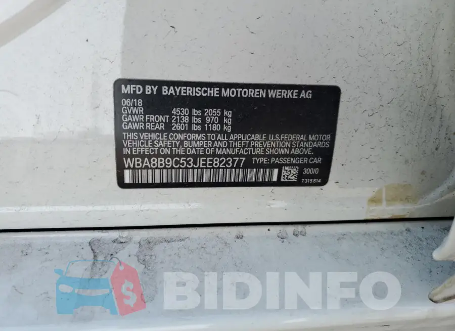 WBA8B9C53JEE82377 Photo# 12