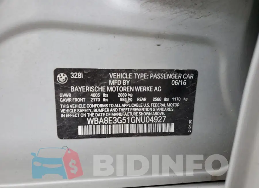 WBA8E3G51GNU04927 Photo# 13