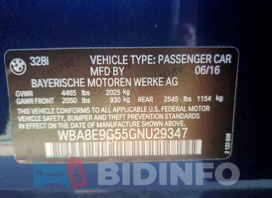 WBA8E9G55GNU29347 Photo# 12