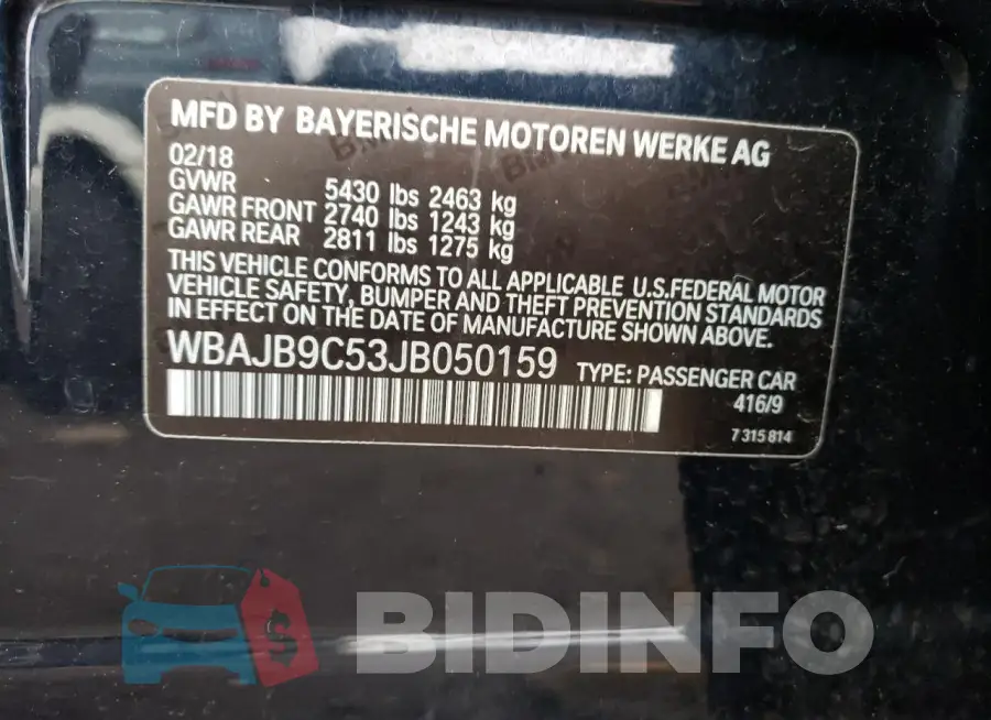 WBAJB9C53JB050159 Photo# 12