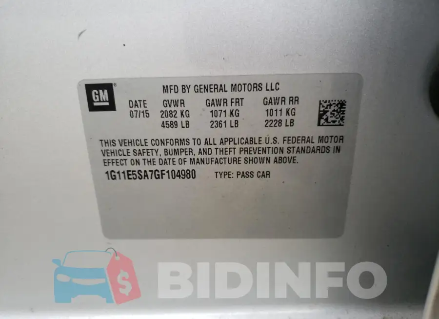 1G11E5SA7GF104980 Photo# 12