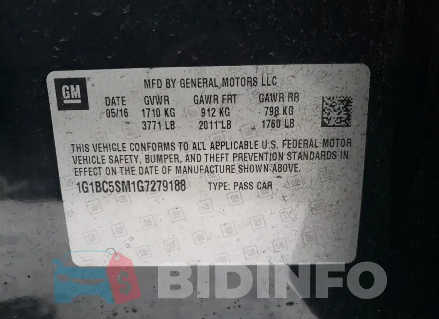 1G1BC5SM1G7279188 Photo# 12