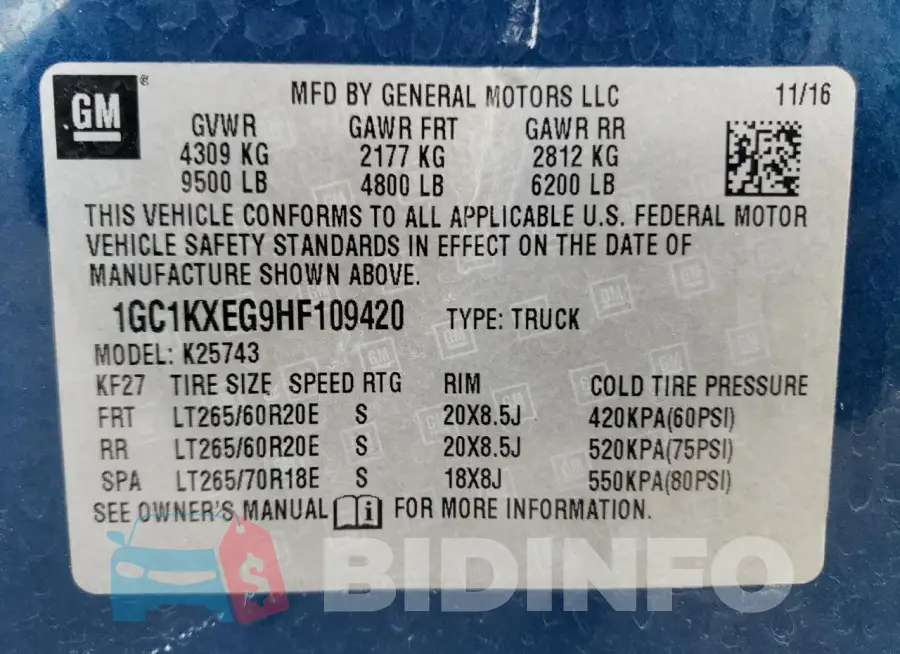 1GC1KXEG9HF109420 Photo# 13