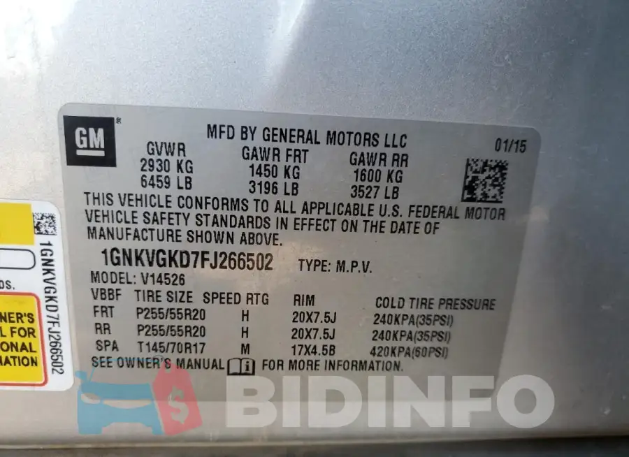 1GNKVGKD7FJ266502 Photo# 12