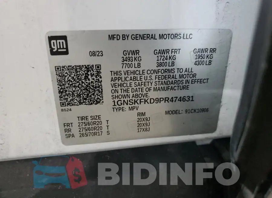 1GNSKFKD9PR474631 Photo# 14