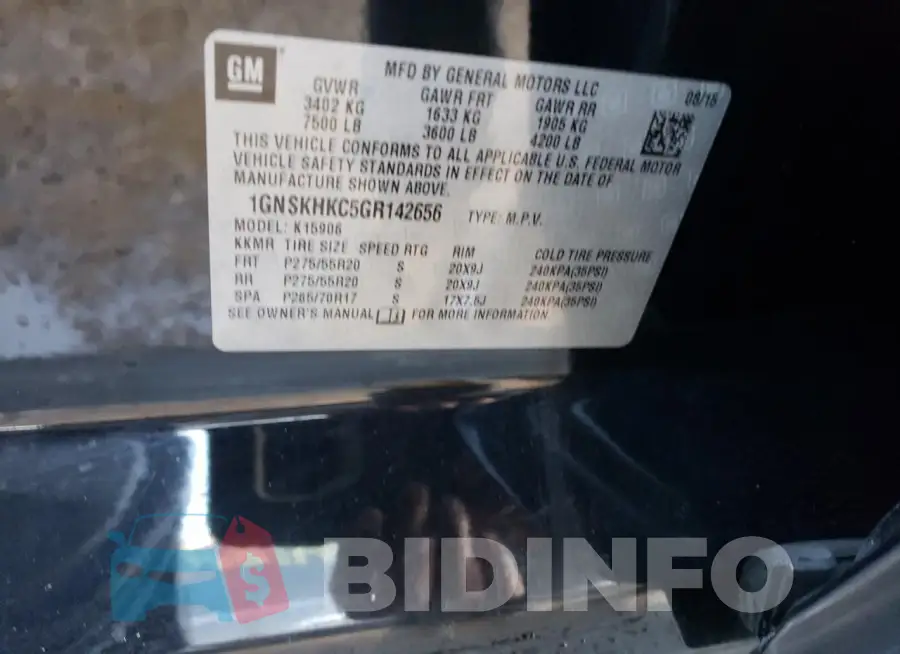 1GNSKHKC5GR142656 Photo# 12