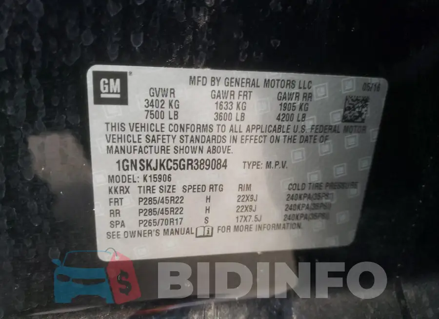 1GNSKJKC5GR389084 Photo# 14