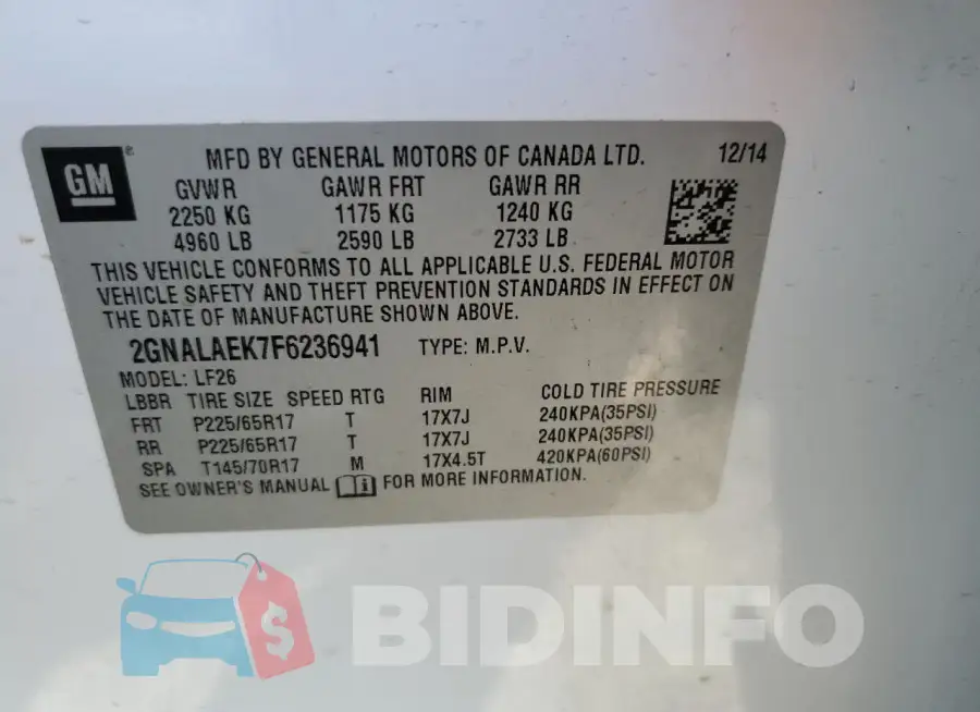 2GNALAEK7F6236941 Photo# 13