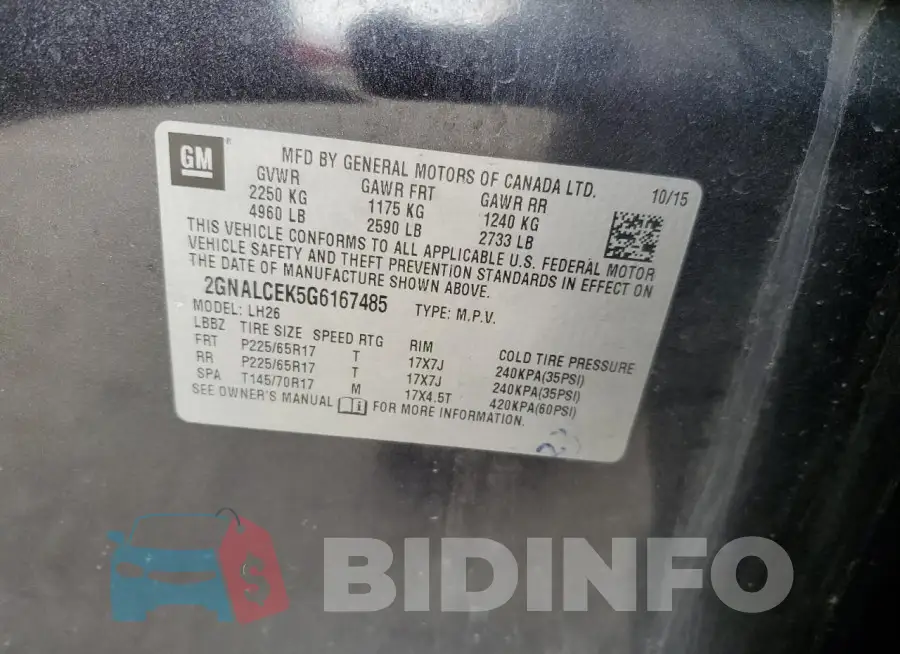 2GNALCEK5G6167485 Photo# 12
