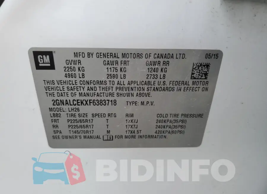2GNALCEKXF6383718 Photo# 13
