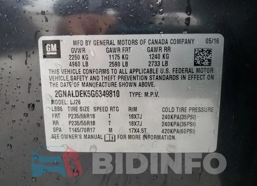 2GNALDEK5G6349810 Photo# 13