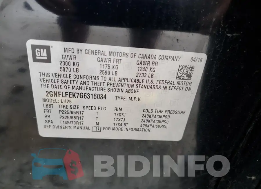 2GNFLFEK7G6316034 Photo# 13