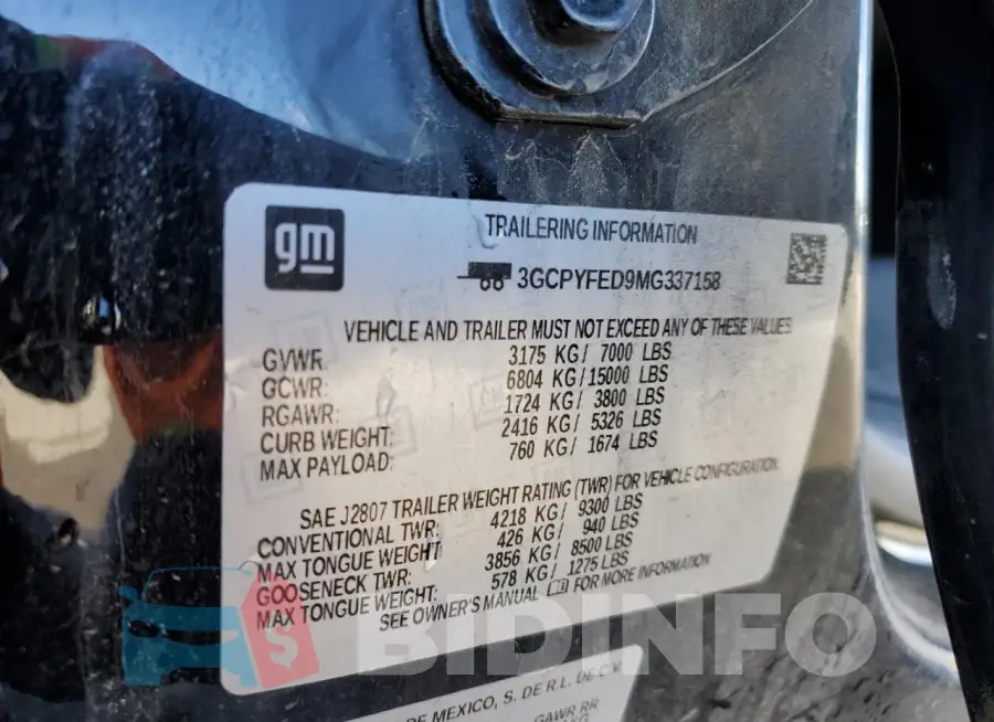 3GCPYFED9MG337158 Photo# 12