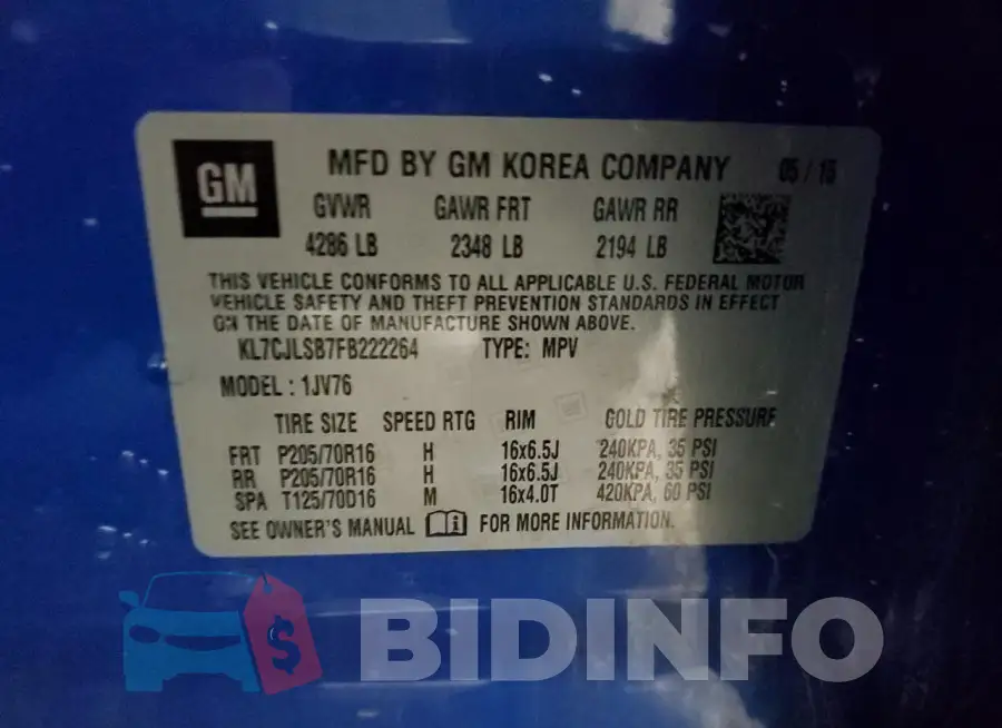 KL7CJLSB7FB222264 Photo# 12
