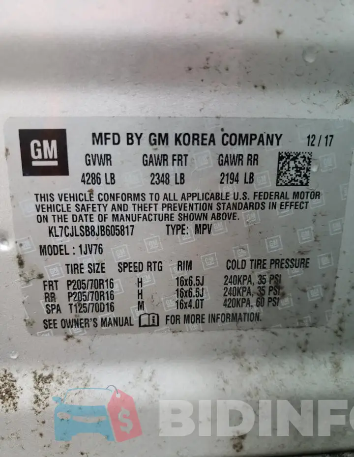 KL7CJLSB8JB605817 Photo# 13
