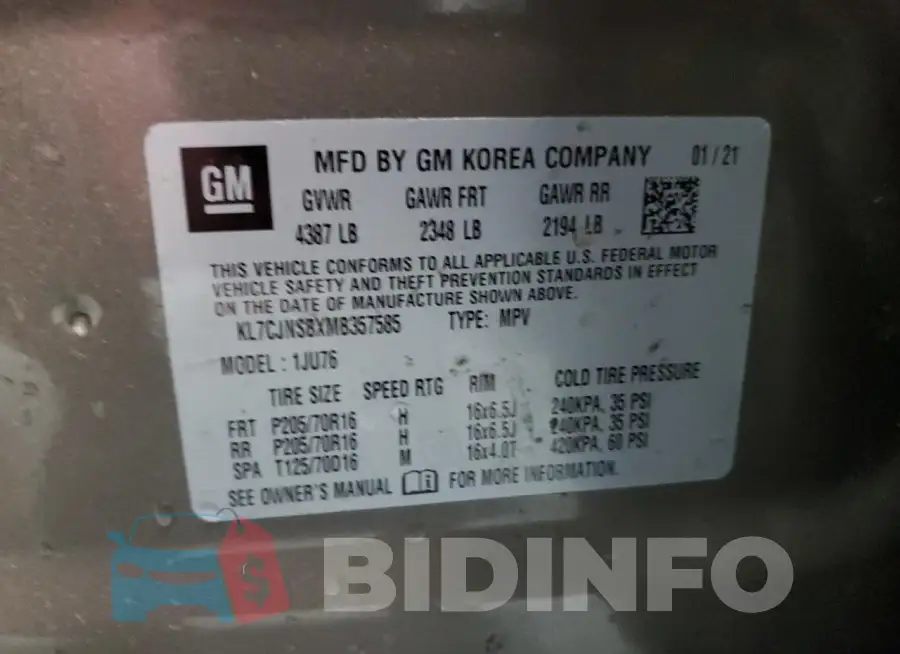 KL7CJNSBXMB357585 Photo# 12