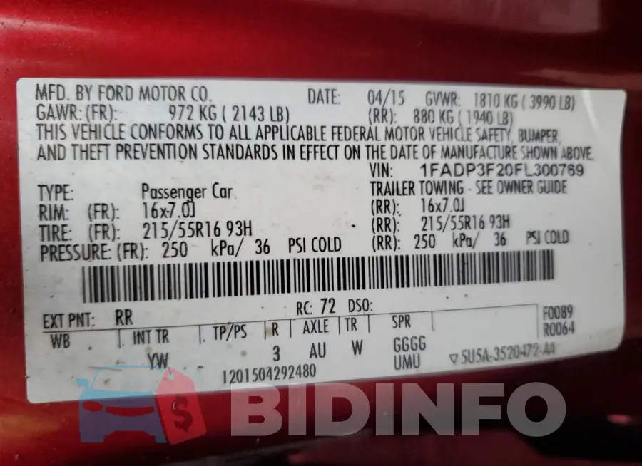 1FADP3F20FL300769 Photo# 13