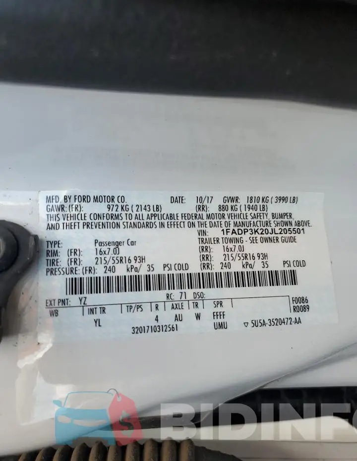 1FADP3K20JL205501 Photo# 12
