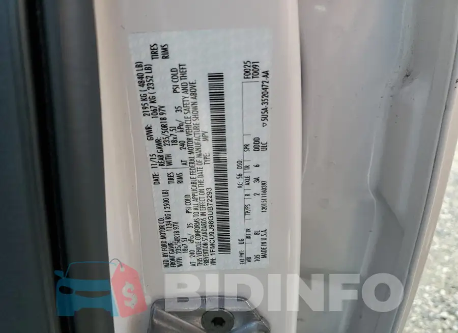 1FMCU9J98GUB72293 Photo# 13
