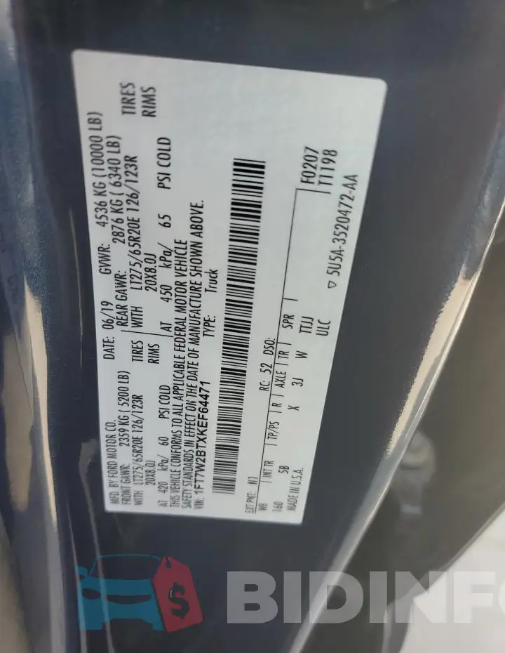 1FT7W2BTXKEF64471 Photo# 12