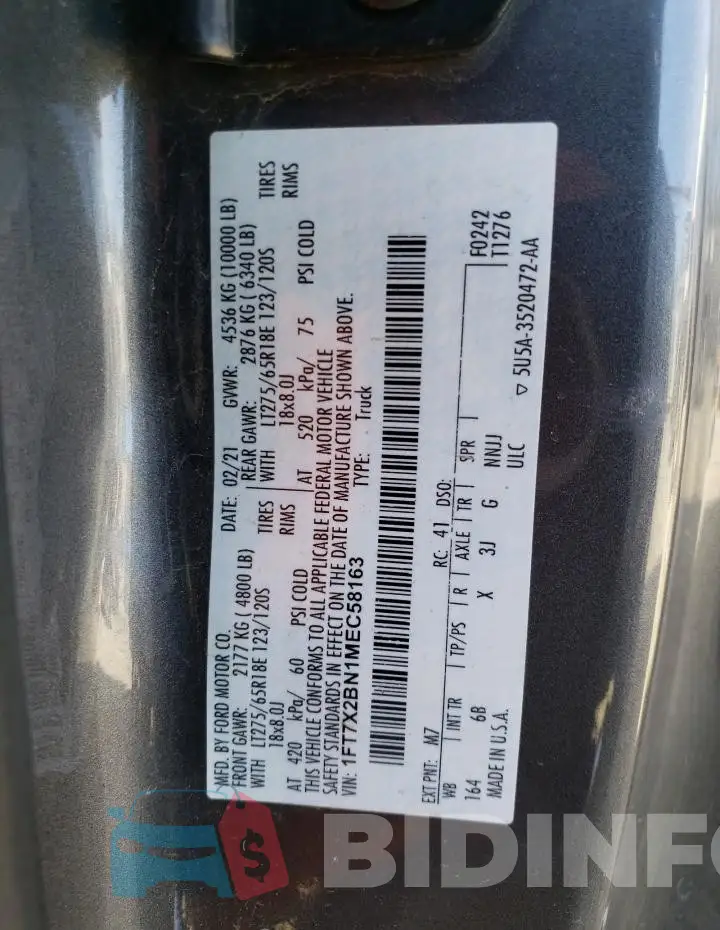1FT7X2BN1MEC58163 Photo# 12