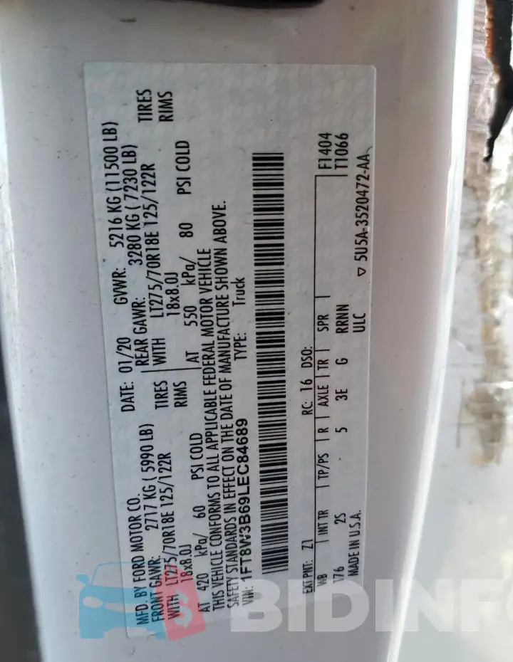 1FT8W3B69LEC84689 Photo# 12