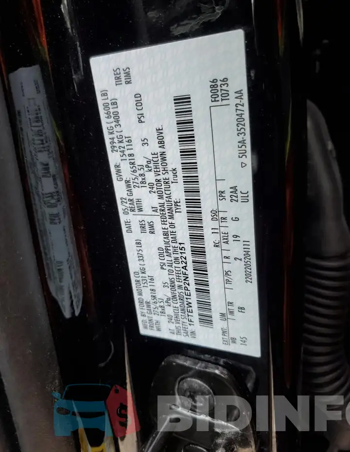 1FTEW1EP2NFA22151 Photo# 12
