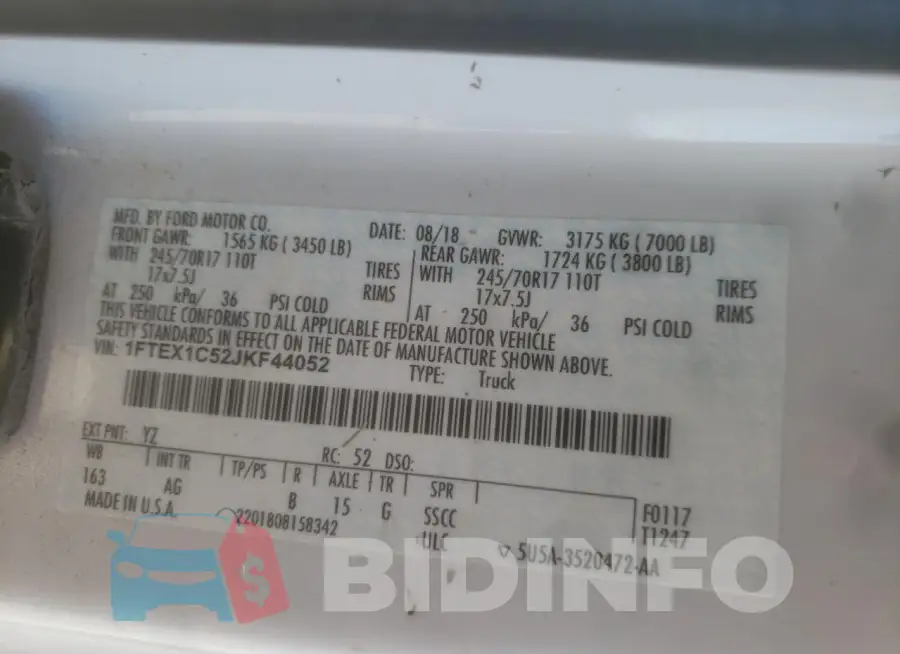 1FTEX1C52JKF44052 Photo# 12