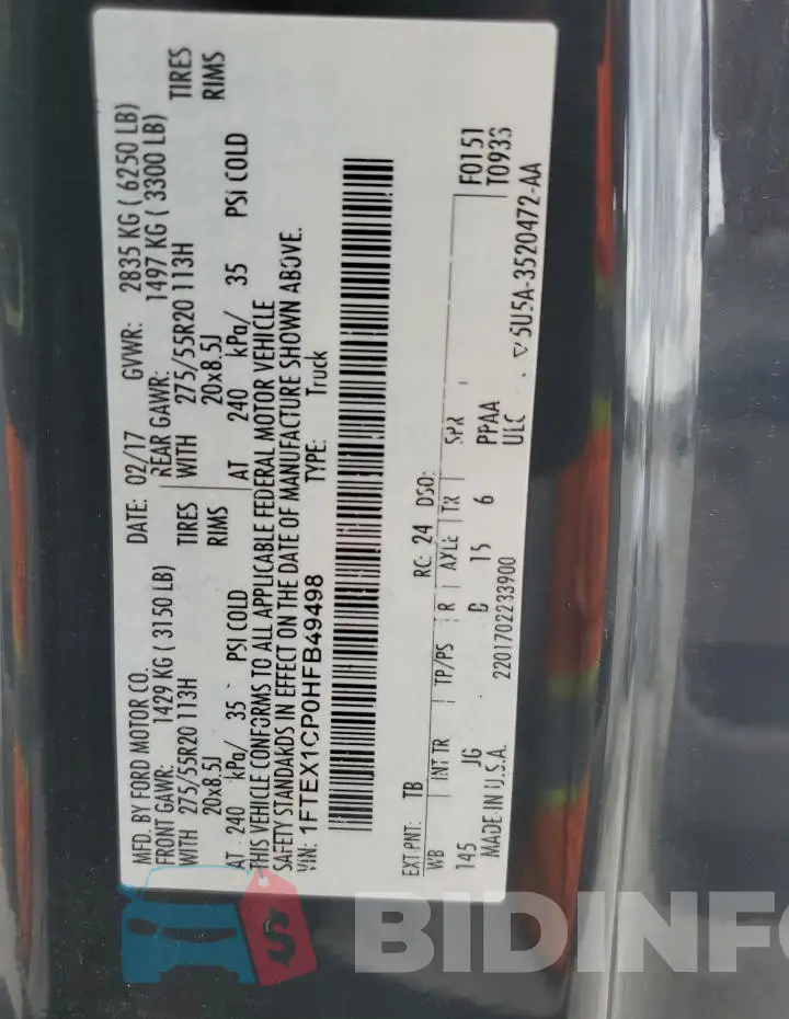 1FTEX1CP0HFB49498 Photo# 13