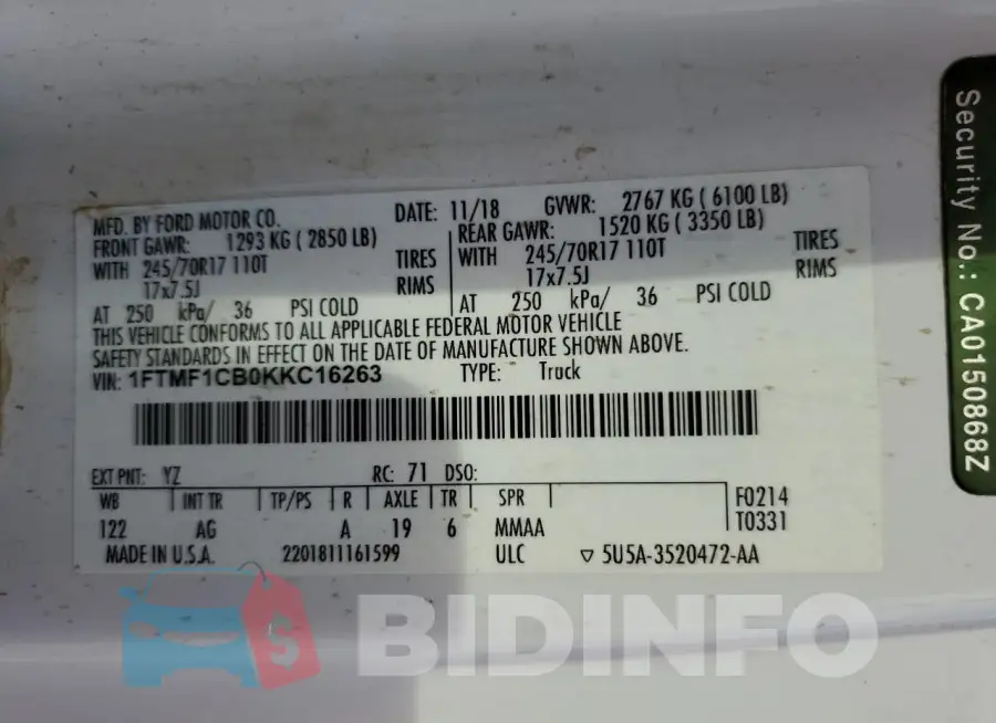 1FTMF1CB0KKC16263 Photo# 12