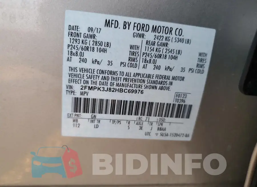 2FMPK3J82HBC69976 Photo# 14