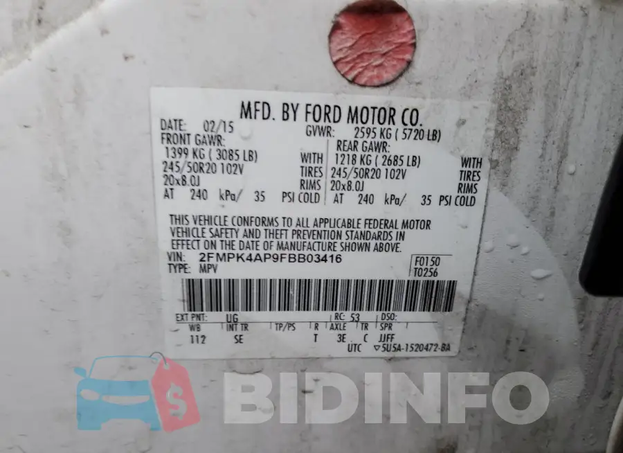 2FMPK4AP9FBB03416 Photo# 12