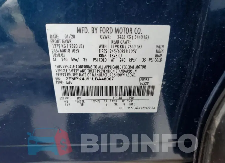 2FMPK4J91LBA48067 Photo# 14