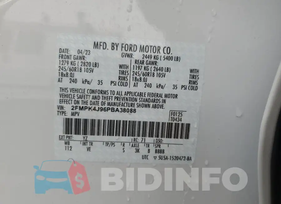 2FMPK4J96PBA38088 Photo# 14