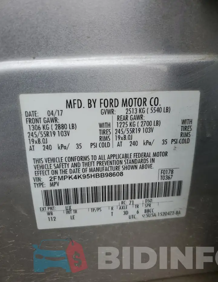 2FMPK4K95HBB98608 Photo# 13