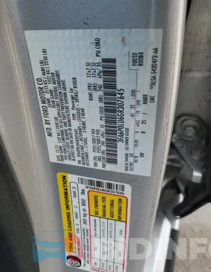 3FA6P0LU6GR307645 Photo# 13