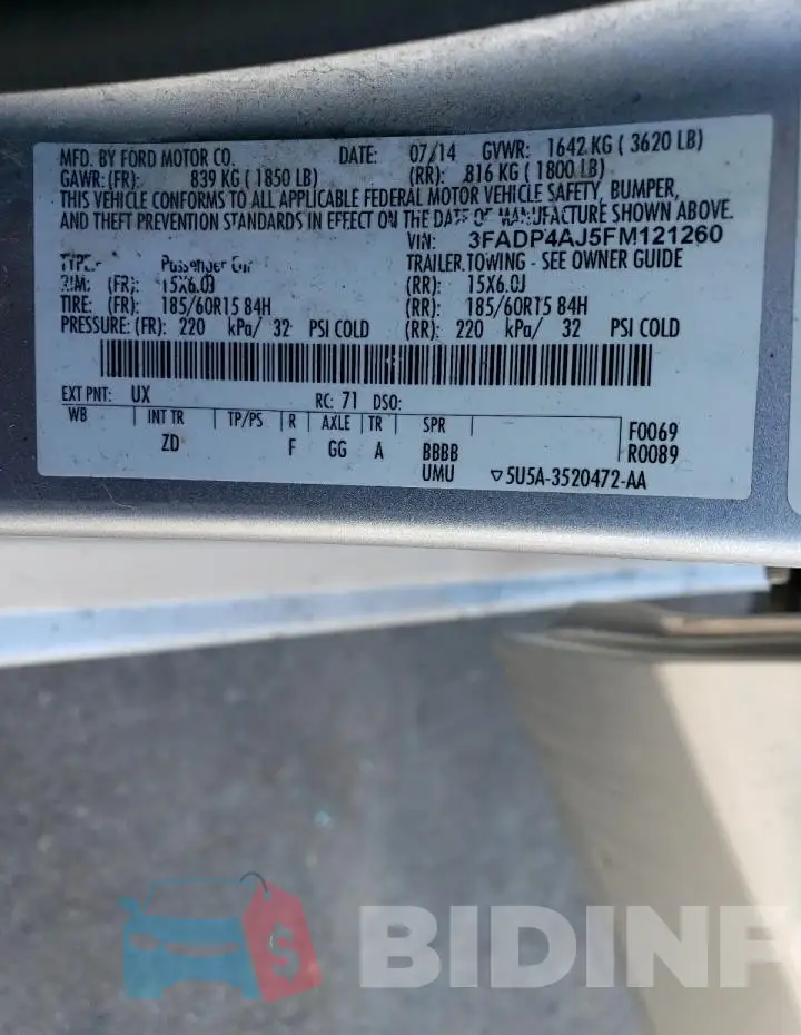 3FADP4AJ5FM121260 Photo# 12