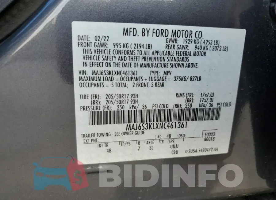 MAJ6S3KLXNC461361 Photo# 13