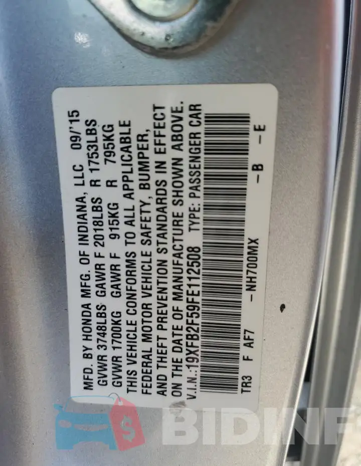 19XFB2F59FE112508 Photo# 12