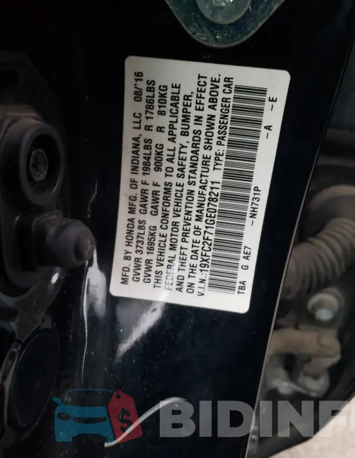 19XFC2F71GE078211 Photo# 12