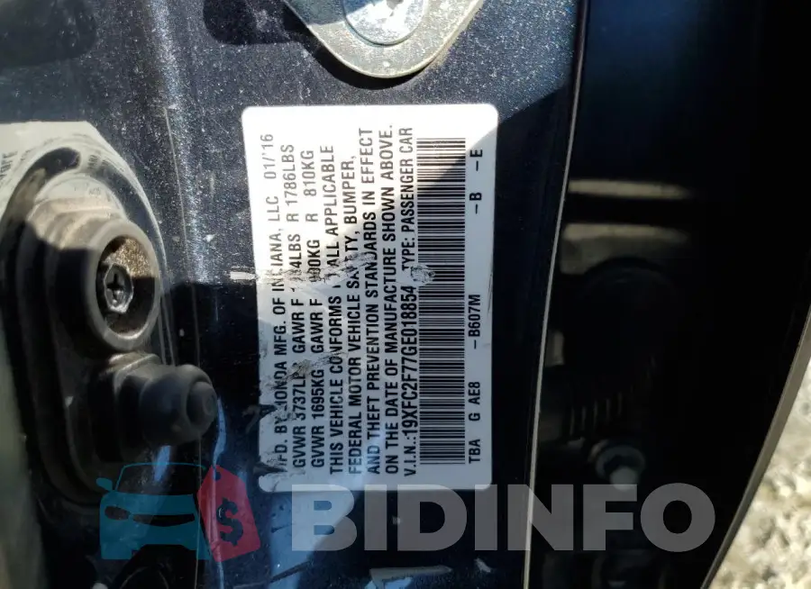 19XFC2F77GE018854 Photo# 12