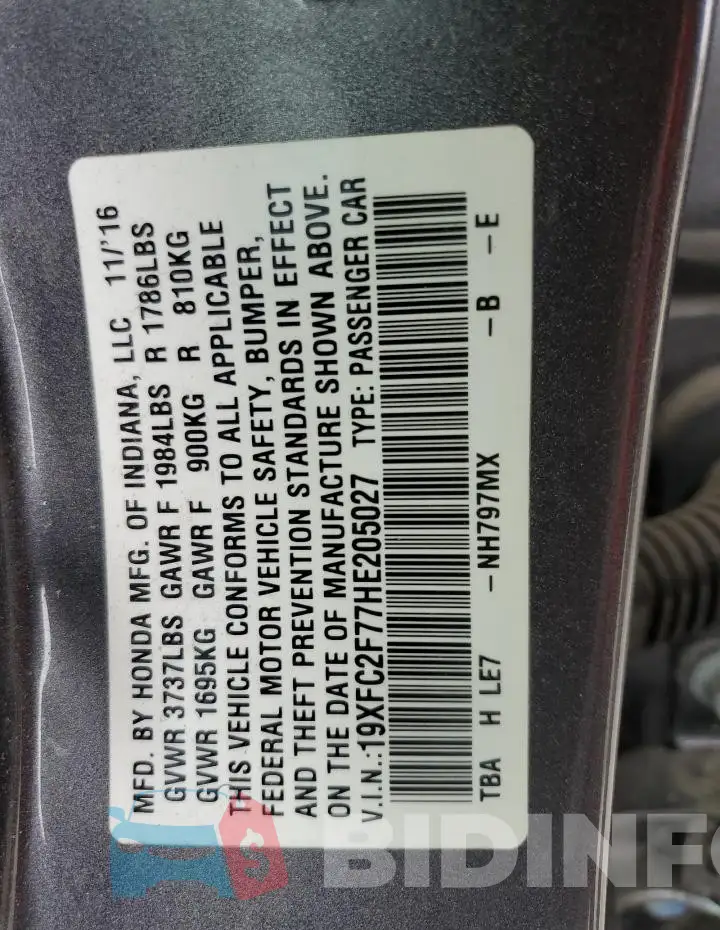 19XFC2F77HE205027 Photo# 12