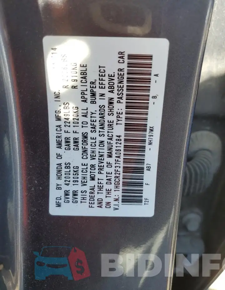 1HGCR2F37FA061284 Photo# 13