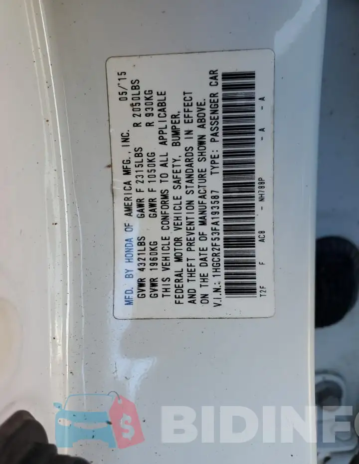 1HGCR2F53FA193587 Photo# 13