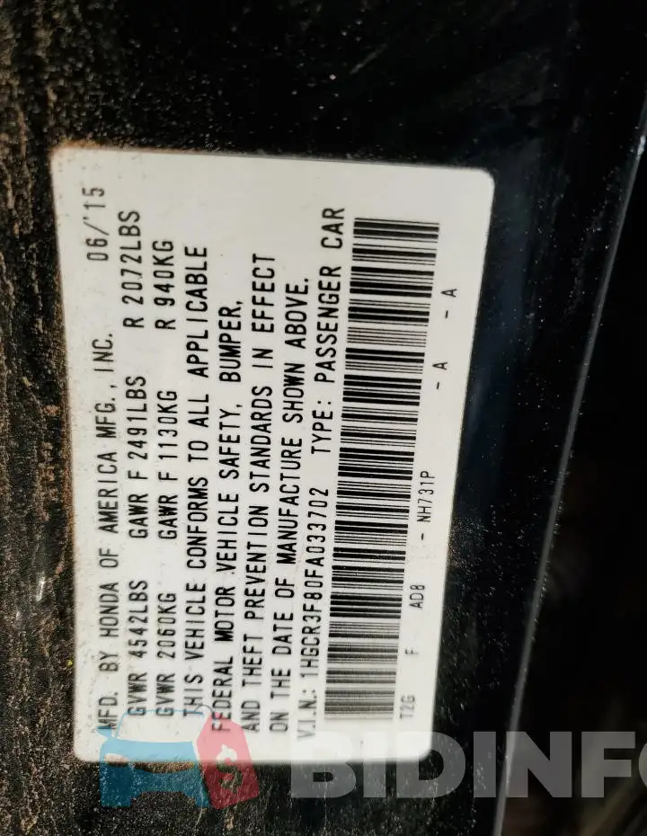 1HGCR3F80FA033702 Photo# 12