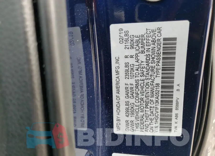 1HGCV1F13KA052158 Photo# 12