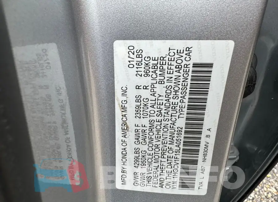 1HGCV1F15LA051692 Photo# 10