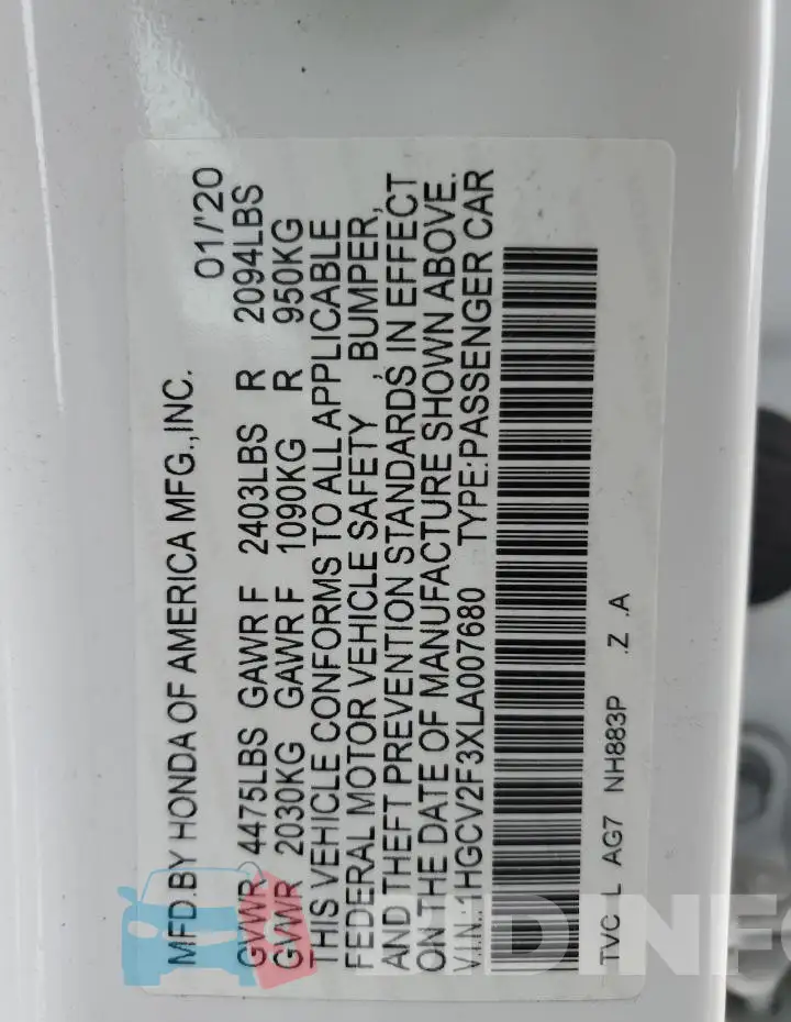 1HGCV2F3XLA007680 Photo# 12