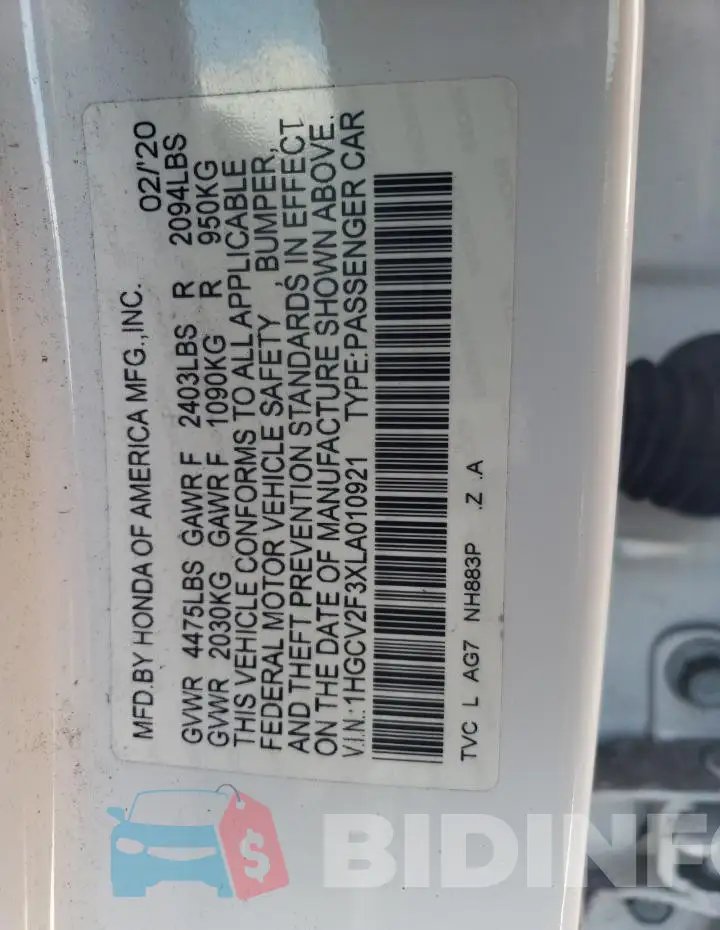 1HGCV2F3XLA010921 Photo# 12